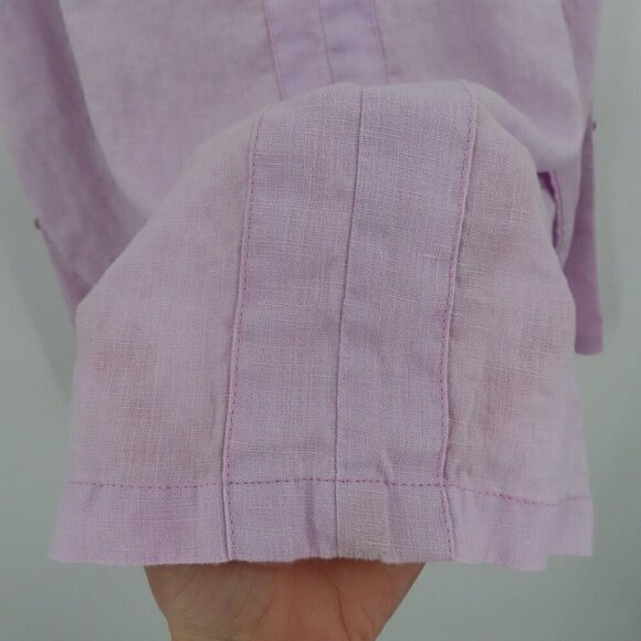 Island Importer Womens Large Purple Long Roll Tab Sleeves Linen Tunic Shirt Top - Picture 4 of 12